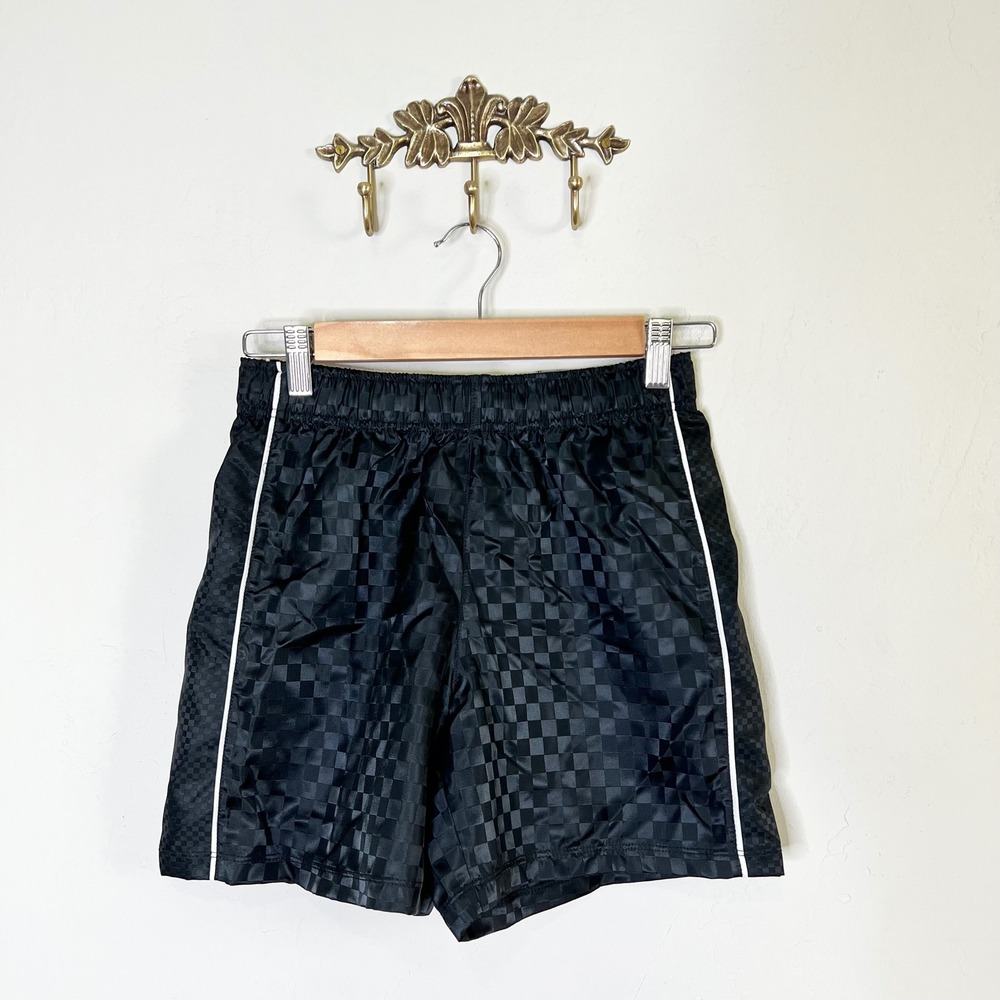 DSG Woven Soccer Short Boys Size Medium 10-12 Pure Black Checkered Athletic New
